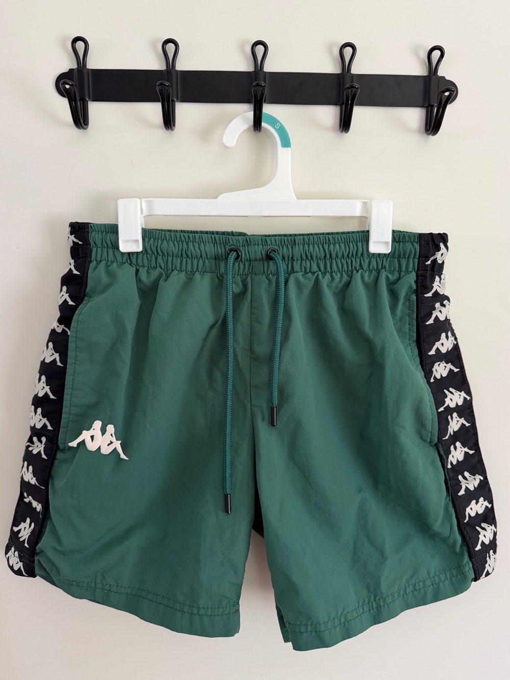 Kappa Green Athletic Shorts with Black & White Logo Tape